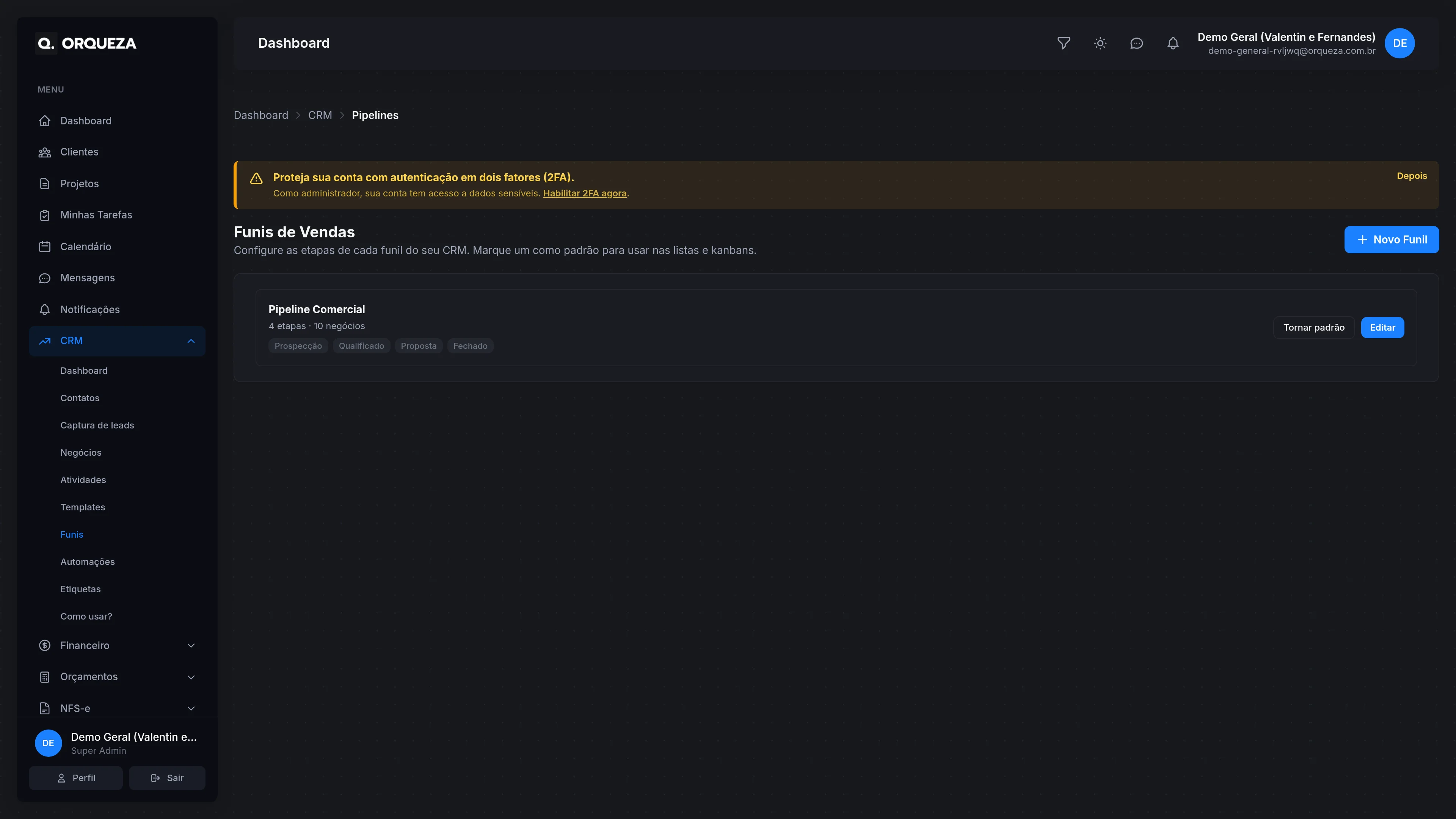 Como configurar pipeline de vendas online no CRM do Orqueza em 7 etapas