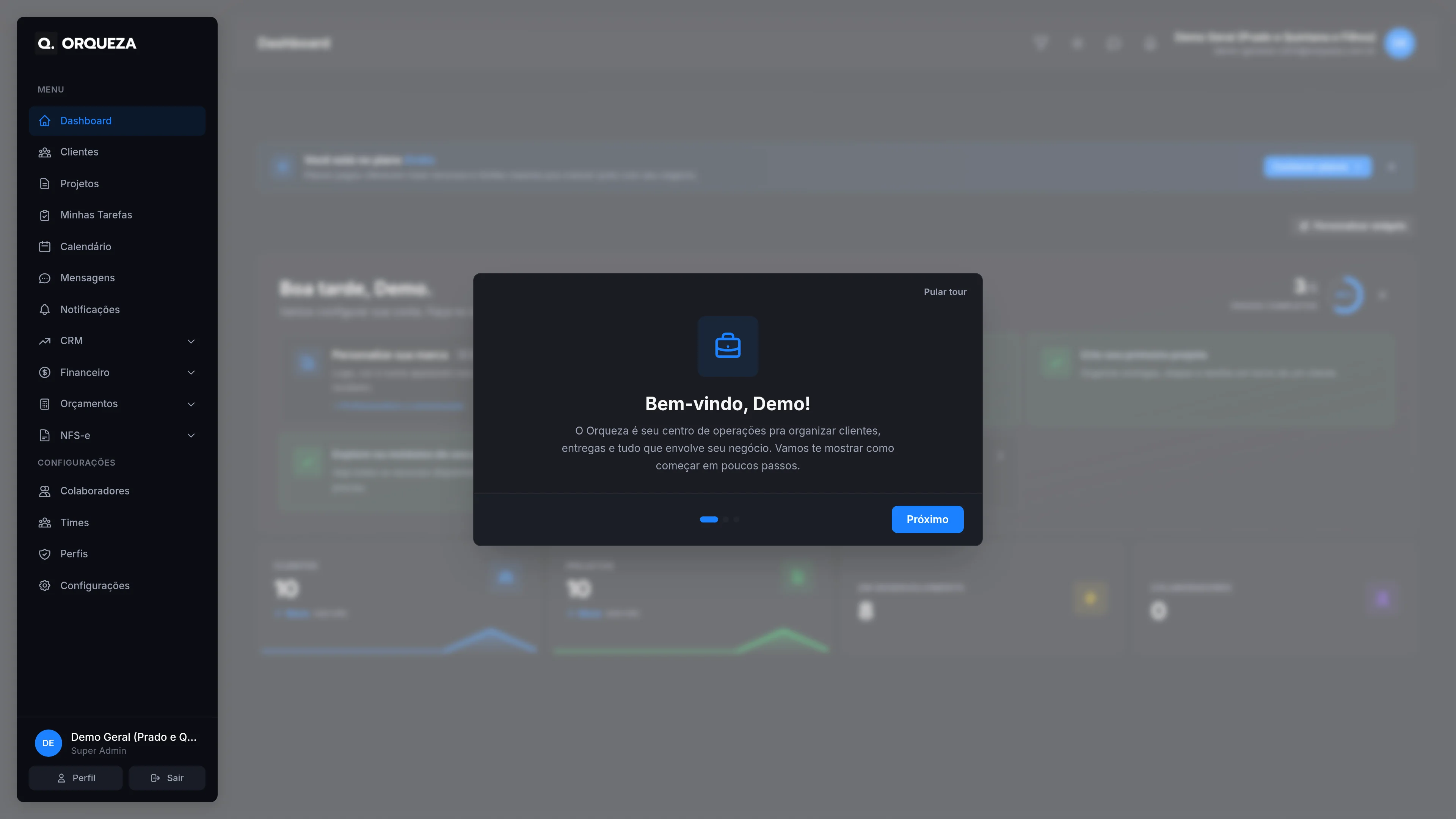 Indicadores do dashboard do Orqueza: acompanhando seu KPI empresarial